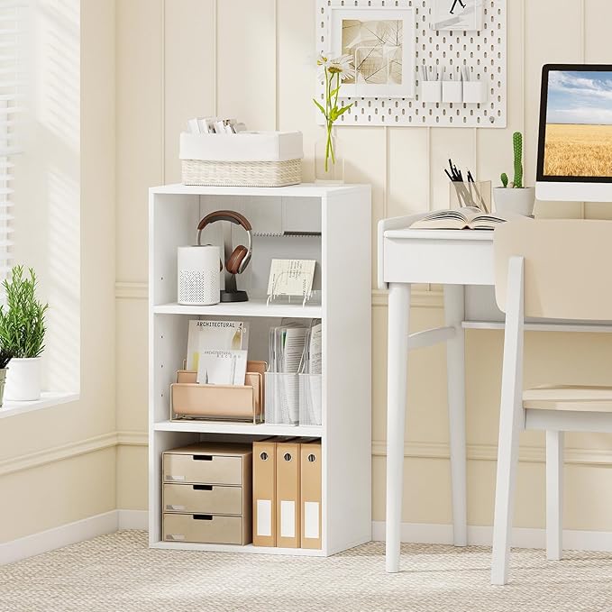 Giantex 2 Pieces 3 Shelf Bookcase, Book Shelves Open Cube Storage Cabinet Multi-Functional Home Office Bedroom Furniture Display Bookcases, White