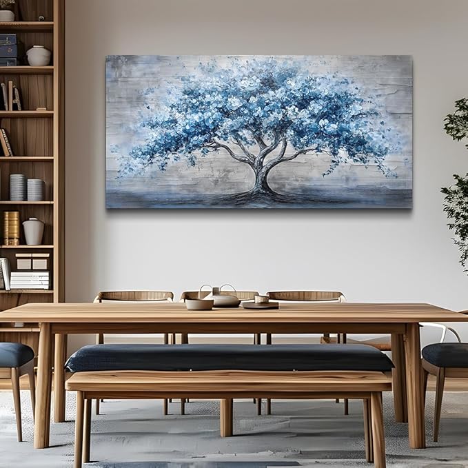KELIYUAN Large Canvas Wall Decor Painting Wall Art For Bedroom Living Room Decoration Abstract Blue Tree Artwork Print Picture Room For office Room Dining Room Home Decor Home Aesthetics 30x60 In
