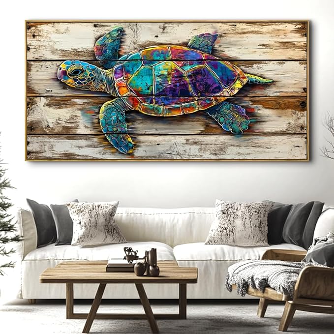 Sea turtle Wall Art For Living Room Large Size Framed Canvas Wall Art Abstract Wall Decor Abstract Art Paintings Modern Artwork Decor for Bedroom Bathroom 48x24in