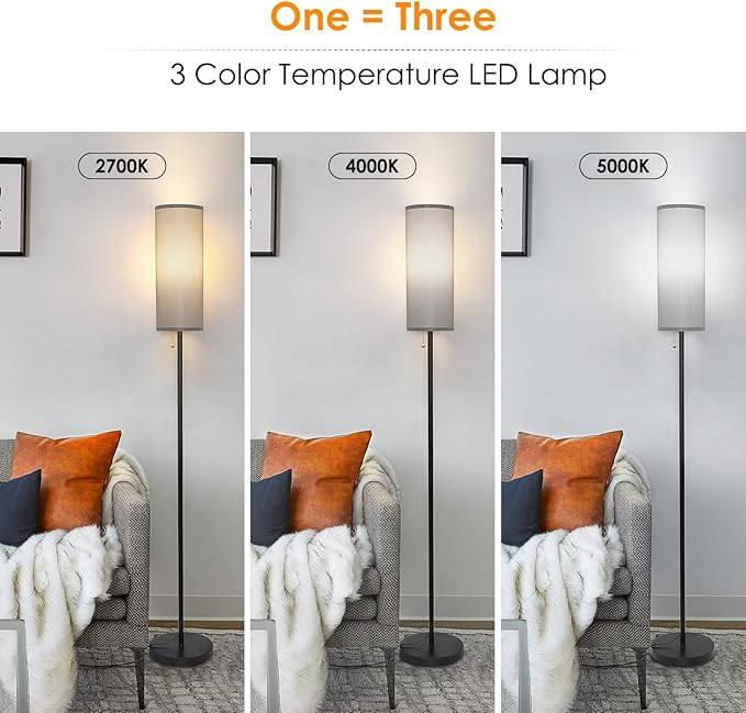 Floor Lamp for Living Room, 3 Color Temperature Modern Standing Lamps, Minimalist Floor Lights for Bedroom, Office, Reading,Gray