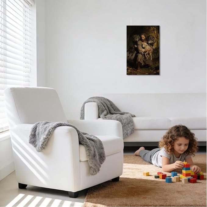YOUHONG Jesus Wall Art Religious Decor Christian Art Wall Decor Jesus Protect the Lamb from Wolves Canvas and the Lamb Poster Christian Canvas for Home Ready to Hang (16x24 Inch)