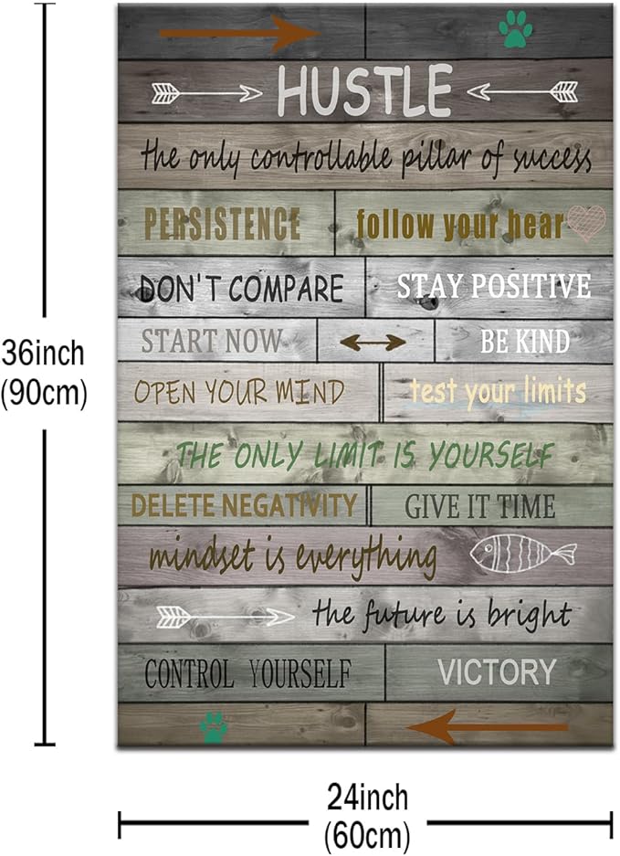 Motivational Canvas Wall Art Inspiration Hustle Sign Pictures Inspirational Quotes Modern Motivation Painting Posters Prints Artwork for Home Office Classroom Decor Framed Ready to Hang [24''Wx36''H]