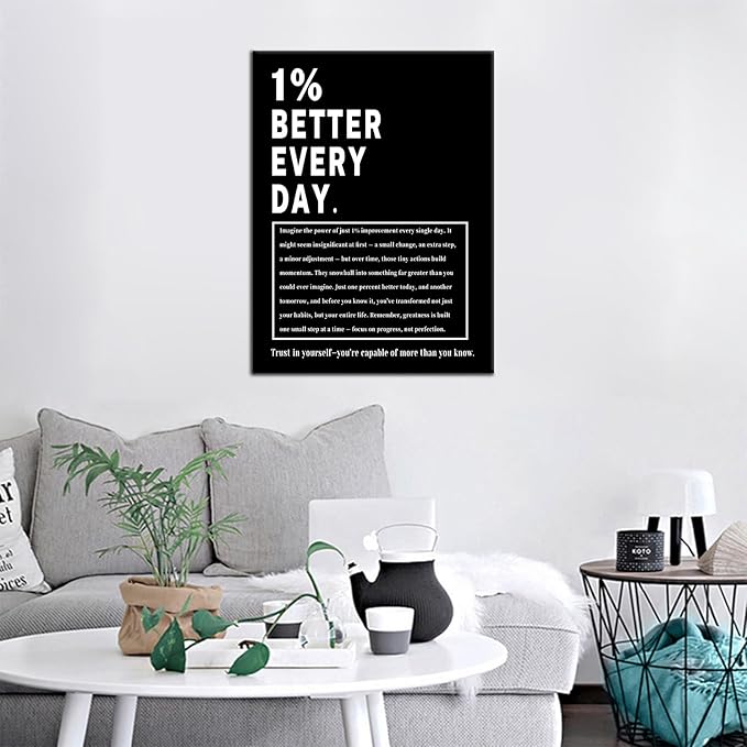 1% Better Every Day Inspirational Canvas Wall Art Motivational Poster for Office Classroom Fitness Gym Decor Positive Quotes Picture Print for Men Women Growth Mindset Ready to Hang [18''Wx24''H]