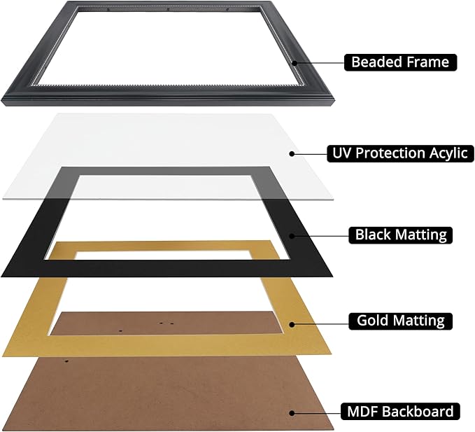 GraduationMall 8.5x11 Diploma Frame with Black over Gold Mat or Display 11x14 Document without Mat, UV Protection Acrylic, Black with Silver Beads, Set of 2