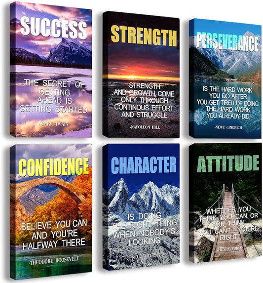 Landscape Canvas Wall Art，Motivational Wall Art Decoration Painting .Suitable forGym, Library, Office, Living Room and Home Deco,Tabletop/Hanging 6-Pack (38x58cm) Framed