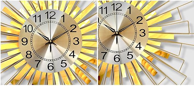 Wall Clock Large Wall Clock, Silent Non Ticking Quartz Decor Wall Clocks, Modern Sunburst 3D Metal Wall Watches for Bedroom Living Room Office Home,65CM Clock (A 65CM)