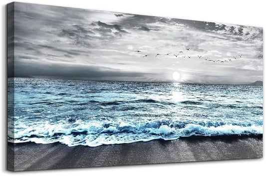 Large Size Wall Decorations For Living Room Framed Canvas Wall Art For Bedroom Office Wall Decor Black And White Wall Painting Blue Ocean Sea Wave Pictures Artwork Beach Posters Home Decor 30" X60