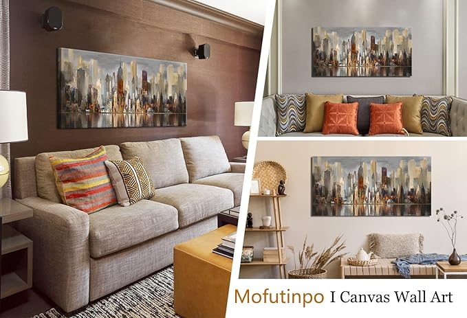 Wall Decorations Framed Large Cityscape New York Wall Decor Canvas Prints Abstract Brown City Theme Paintings Modern Canvas Wall Art for Living Room Bedroom Big Size 29x58