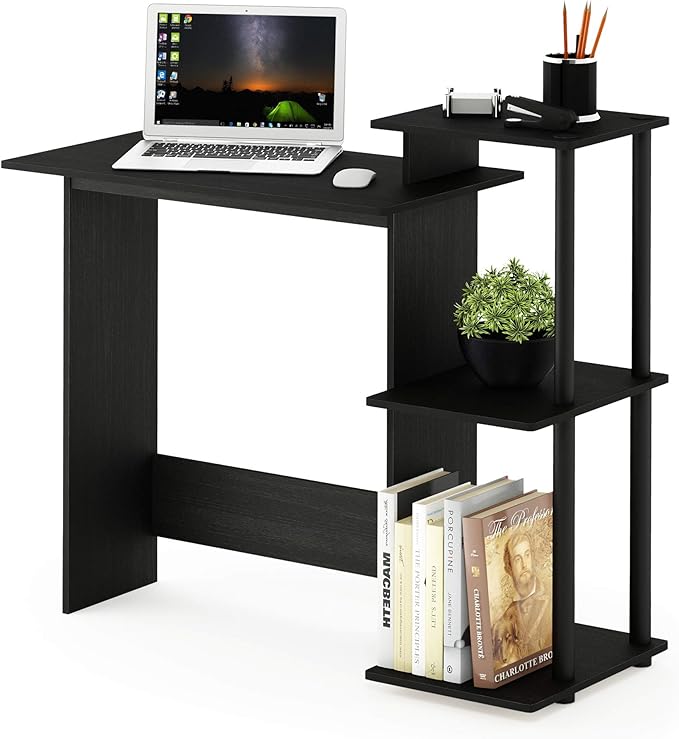 Furinno EFFICIENT Desk, 28.6" Wide Gaming Desk with 3 Open Side Shelves, Laptop Notebook Computer Desk, Office Desk for Home Office, Study Room, Dorm, Bedroom, Americano
