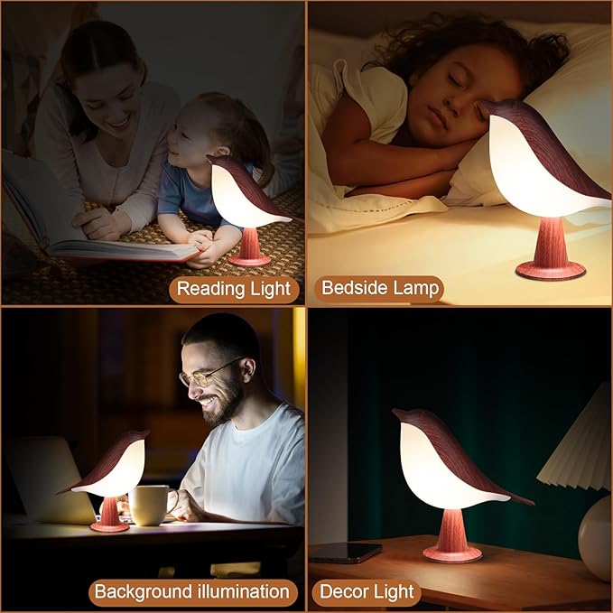 VoMii Bird Desk Lamp, Small Table Lamp Cordless Touch Dimmable Night Light with 3 Color Temperature, Rechargeable Decorative Lamps for Bedroom Bedside Nightstand, Desk Decor, Bird Gifts