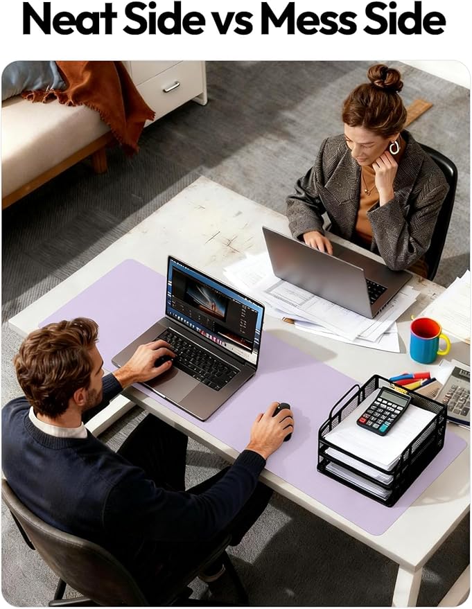 YSAGi Leather Desk Protector, Office Mat, Large Mouse Mat, Non-Slip PU Leather Blotter, Laptop Desk Pad, Waterproof Writing Pad for Office and Home (Light Purple, 31.5" x 15.8")