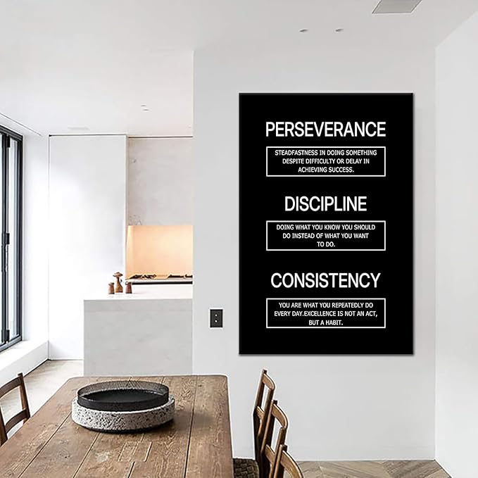 Discipline Consistency Perseverance Posters Inspirational Canvas Wall Art for Office Success Entrepreneur Quotes Picture Print Artwork for Modern Home Office Gym Workplace Wall Decor [24''Wx36''H]