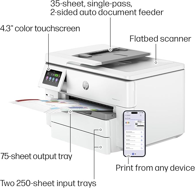 HP OfficeJet Pro 9730e Wide Format Wireless All-in-One Color Inkjet Printer, Print, scan, Copy, ADF, Duplex Printing Best-for-Office, 3 Month Instant Ink Trial Included, AI-Enabled (537P6A)