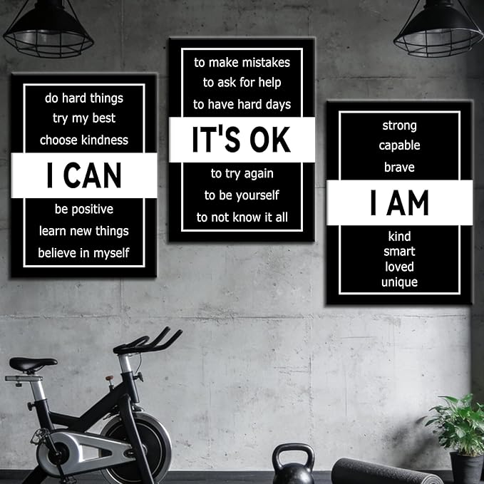 3 Panel Inspirational Canvas Wall Art Print I Can I Am It's OK Motivational Quotes Office Decor Poster Painting Inspiring Artwork for Home Living Room School Hallway Ready to Hang [60''Wx 28''H]