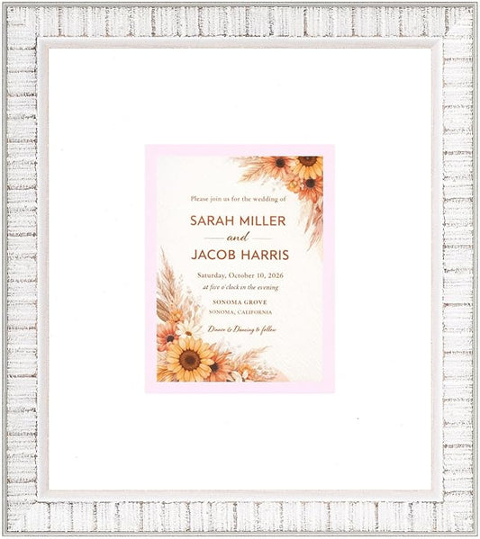 Poster Palooza Wedding Invitation Display Frame 10x11.25 in White With White and Pink Double Mat for 4.25x5.5 A2 Keepsake | USA Made