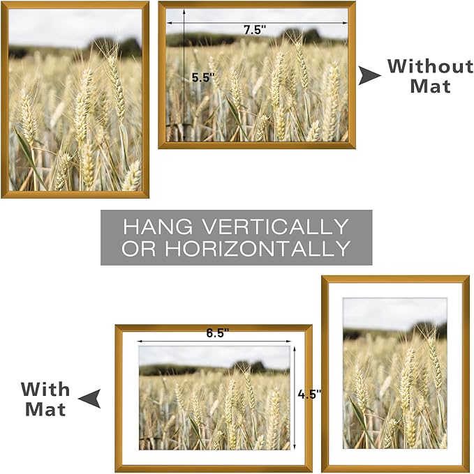 Golden State Art, Gallery Wall Frame Set of 6 - Bronze 6x8 Aluminum Photo Frames with Mat for 5x7 Pictures - 6 x 8 inch Metal Frame with Real Glass Cover - Elegant Home or Office Decor