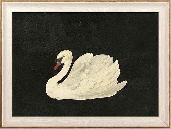 ASTRDECOR Vintage Framed Wall Art for Living Room, Vintage Swan Canvas Oil Painting for Bathroom Wall Decor, Classical Animal Framed Art for Home Decor Aesthetic, Zwaan Black and White Wall Art Prints for Bedroom Decor-12''x16''