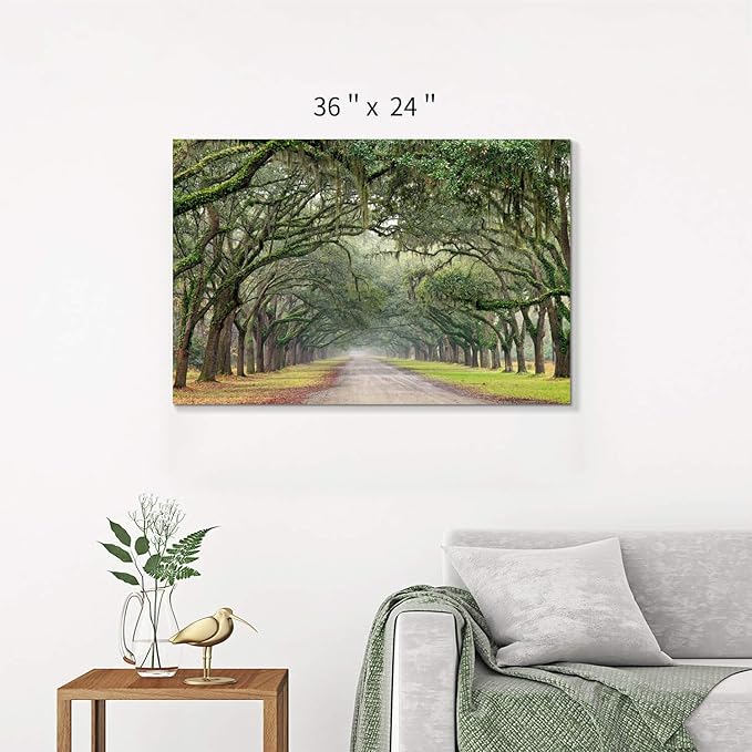 Hardy Gallery Green Oak Trees Art Painting: Landscape Artwork Forest Picture Print on Canvas Wall Art for Living Rooms (36"x24")
