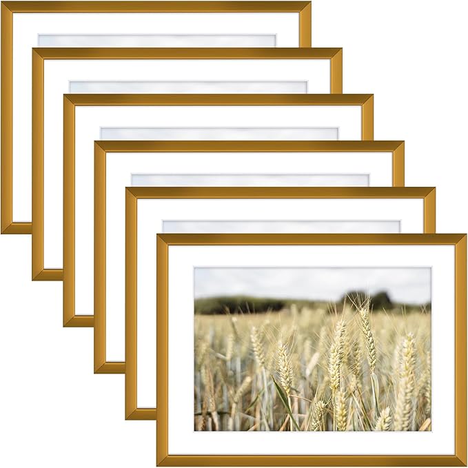 Golden State Art, Gallery Wall Frame Set of 6 - Bronze 6x8 Aluminum Photo Frames with Mat for 5x7 Pictures - 6 x 8 inch Metal Frame with Real Glass Cover - Elegant Home or Office Decor