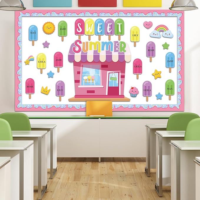 Pajean Summer Bulletin Board Set Summer Classroom Decoration Paper Cutout for Back to School Class Window Wall Home Party Decor(Ice Pop)