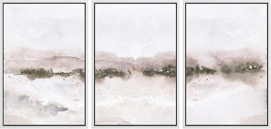 SIGNWIN Framed Canvas Print Wall Art Set Pastel Explosion Misty Mountain Forest Nature Wilderness Illustrations Modern Art Rustic Scenic Relax/Calm for Living Room, Bedroom, Office - 16"x24"x3 White