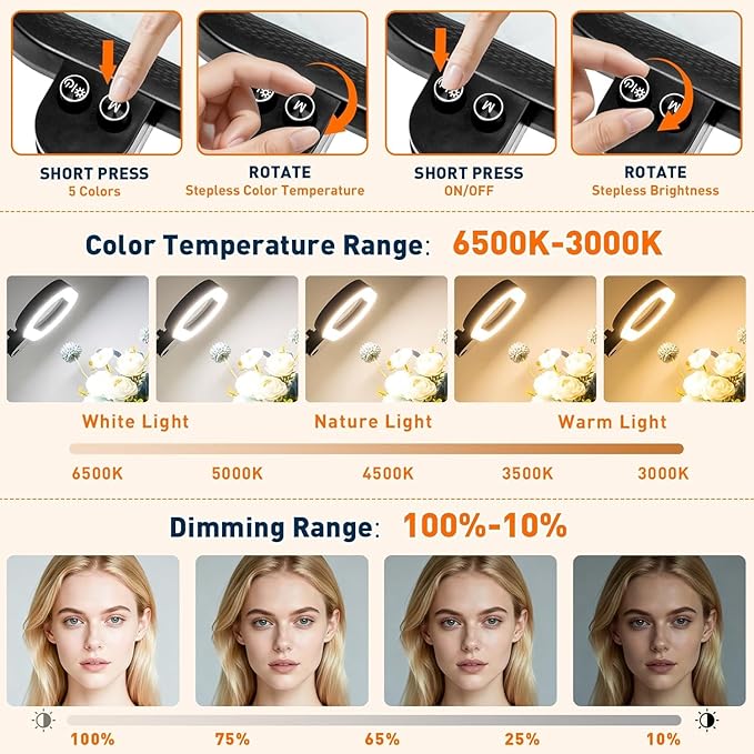 2,200 Lumens, 30X/12X Large Magnifying Glass with Light, Floor Lamp with 3-Axis Rotary Head, Mag Lamp for Estheticians Nail Eyelash, Infinite Colors, Desk Lighted Magnifier for Craft Reading