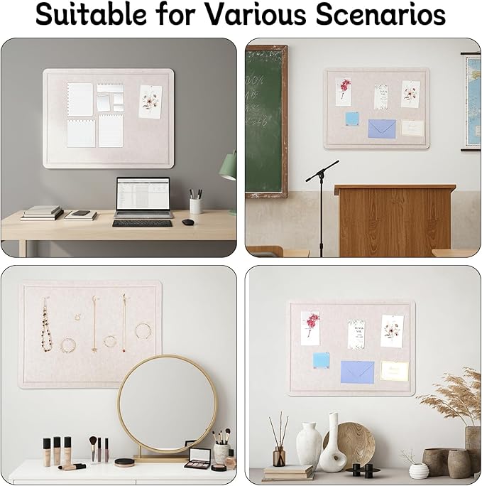 Bulletin Board, 24" x 18" Foldable Cork Board Felt Pin Boards with 30 Pushpins Self-Adhesive Photo Decorative Felt Boards for Walls, Office, School, Classroom, Home, Bedroom - Oatmeal