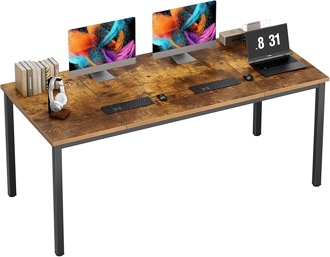 Need Large Computer Desk 70.8 x 31.5 inches Conference Table Large Office Desk Writing Table Workstation for Home Office,Rustic Brown & Black 10FJGSAC3-180FG-ND