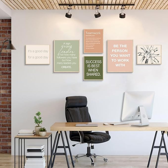 6 pcs Office Inspirational Wall Art,Teamwork Motivational Wall Decor Large Positive Quotes Decoration Sign Posters for Office,Workplace Canvas Wall Art(12x16 in)x2 pcs (8x10 in)x4 pcs Unframed