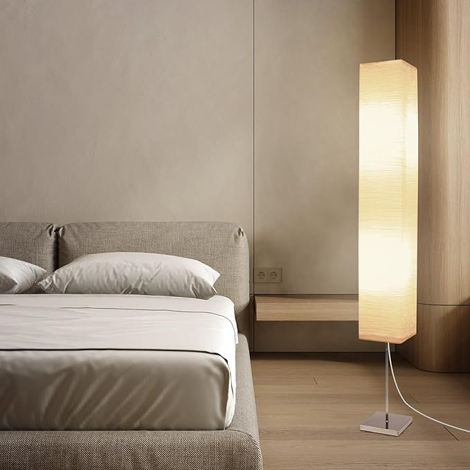 Paper Floor Lamp, Japanese Floor Lamp with Rice Paper Lamp Shade, Corner Paper Lantern Floor Lamp for Bedroom, Office, Living Room Whit No Bulb (Square 2 Pack)