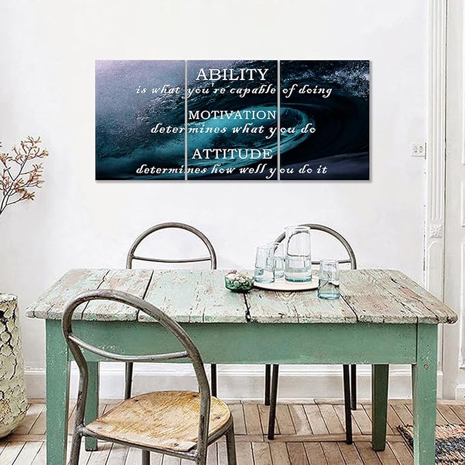 Motivational Wall Art Office Posters Wall Decor InspirationalQuotesPositive Posters Print Ocean Picture Painting Artwork for Home Bedroom Bathroom Wall Decoration Stretched and Framed [36''W x 16''H]