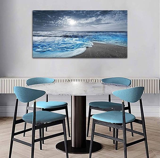Bamdeya Beach Wall Decorations for Living Room Framed Canvas Wall Art Bedroom Beach Prints Posters Blue Ocean Room Decor Pictures Sea Artwork Painting Office Wall Décor Kitchen accessories 20x40