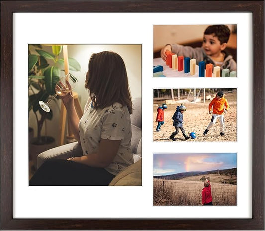 Golden State Art 14x16 Dark Brown Wood Picture Frame - White Mat for 8x10 and 4x6 Photos - Real Glass, Sawtooth Hanger, Swivel Tabs - Wall Mounting - Great for Posters, Weddings, and Engagements