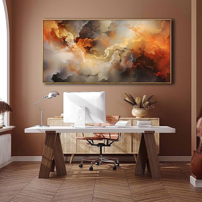 VHMING Abstract Wall Art Framed Ready to Hang Home Decor Orange White Artwork Wall Art Prints Canvas Painting Large Size for Living Room Bedroom Office Decoration 24"x48"