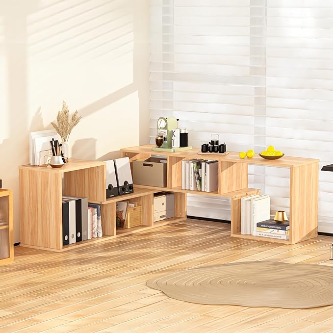 Recaceik Cube Bookshelf 2 Shelf Bookcase L-Shaped TV Console Stand Modern Entertainment Center with Open Storage Shelves for CDs/Movies/Books for Living Room, Bedroom, Home Office (Oak)