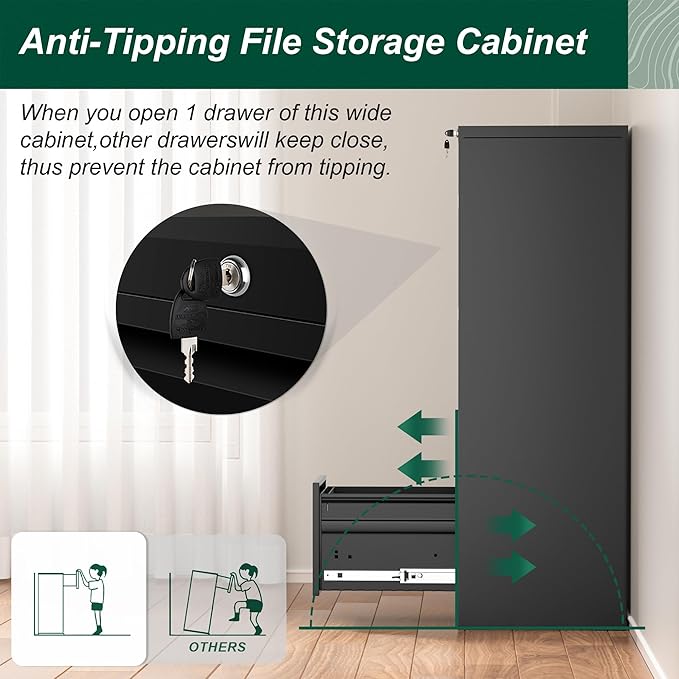 Superday 4 Drawer File Cabinets, 18” D Vertical File Cabinet with Lock, Locking Filing Cabinet for Home Office, Black Metal Filing Cabinets for Hanging Letter/Legal Folders, Easy Assemble