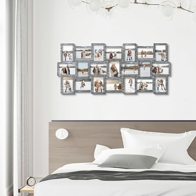 J.M.Deco Photo Collage Frame for Wall, 21-Opening Reunion Family Picture Frame Set, Picture Frame Collage Wall Hanging for 4x6 Photos, Ashes