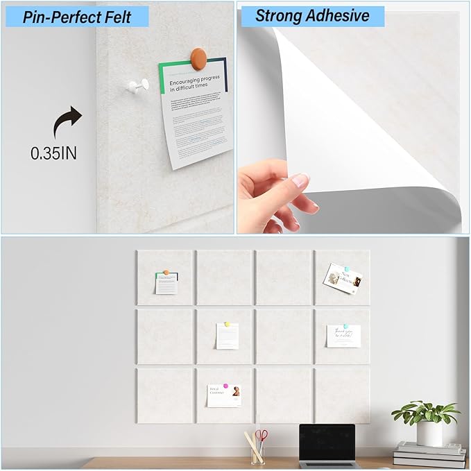 Large Cork Boards for Walls – 36" x 24" Self Adhesive Felt Wall Tiles, Ideal for Office Bulletin Board, Easy to Install Pin Board Photo Board