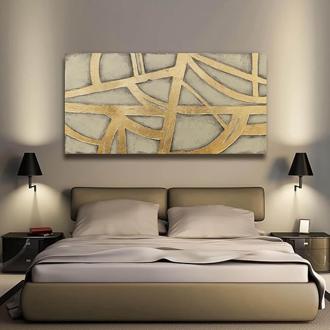 VAYIMDH Abstract Canvas Wall Art Gold Pictures Minimalist Modern Artwork Bedroom Wall Paintings 24"x48" Art for Home Office