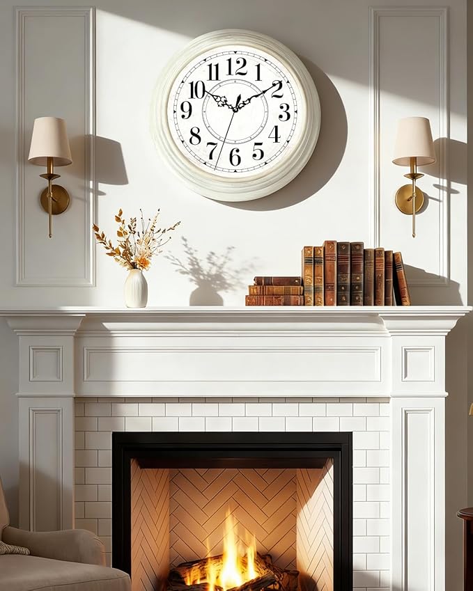 Vintage Wall Clock 13 Inch Quartz Silent Non-Ticking Analog Clock Battery Operated Rustic Round Decorative Clock for Living Room Kitchen Home Office Classroom