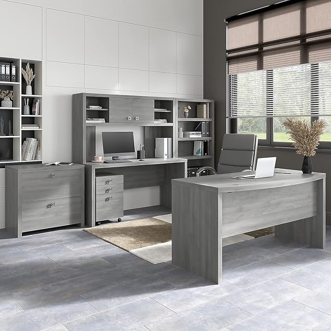 Bush Furniture Lateral File Cabinet with Satin Silver Hardware | Echo Collection 2 Drawer Filing Unit for Home Office or Professional | 31Wx20Lx30H