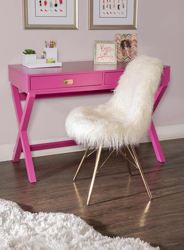 Linon PG138RSP01U Linon Home Decor Peggy Raspberry Pink Writing Desk Desk, Raspberry Pink, 44"W x 20"D x 30"H