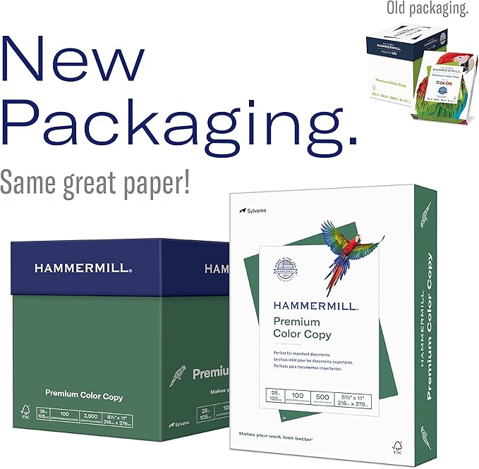 Hammermill Printer Paper, Premium Color 28 lb Copy Paper, 8.5 x 11-6 Pack (1,800 Sheets) - 100 Bright, Made in the USA, 102700C