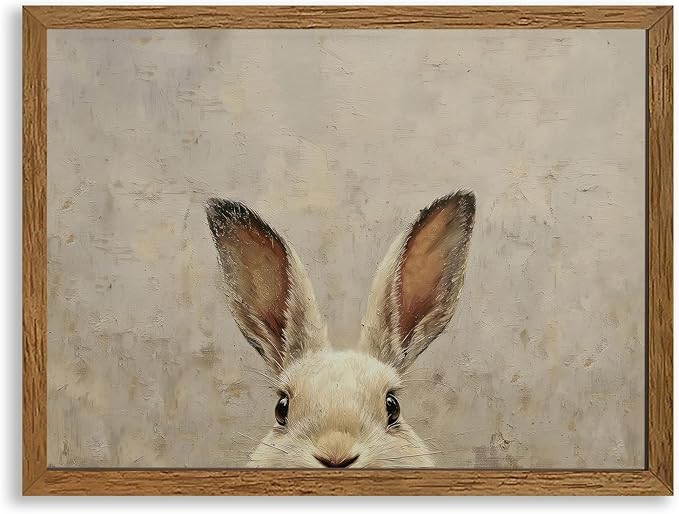 AVECCO Framed Vintage Funny Bunny Easter Wall Art, Cute Farmhouse Aesthetic Wall Decor, Easter Rabbit Art Prints for Bathroom Living Room Bedroom Dining Room Office Decoration Ready to Hang 12x16 inch
