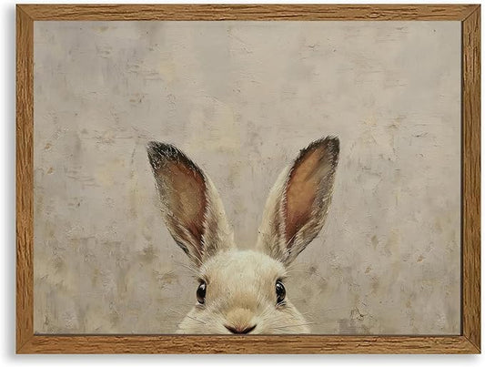 AVECCO Framed Vintage Funny Bunny Easter Wall Art, Cute Farmhouse Aesthetic Wall Decor, Easter Rabbit Art Prints for Bathroom Living Room Bedroom Dining Room Office Decoration Ready to Hang 12x16 inch