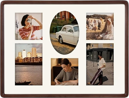 12x16 Collage Picture Frame Walnut Wood, Multiple 6 Photos or 12x16 without Mat, Rustic Photo Frame with Tempered Glass Hanging Displaying Horizontally or Vertically