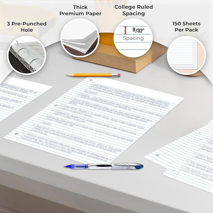 Rosmonde 1152 Pack (Pallet) Loose Leaf Paper Bulk, 172800 Sheets,College Ruled, Pallet of Filler Paper, 150 Sheets/Pack, 8 x 10.5",3 Hole Punched, Thick Sheets, School & Office, 4-7 Days Transit