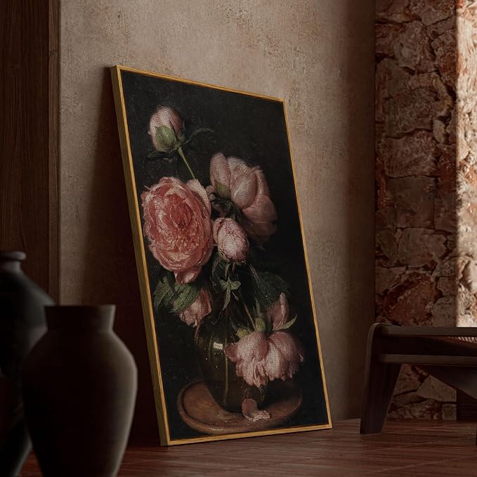InSimSea Framed Canvas Prints Art Vintage Decor, Botanical Canvas Wall Art Decor for Bedroom, Framed Floral Prints for Living Room, French Country Wall Decoration, 24"x36"