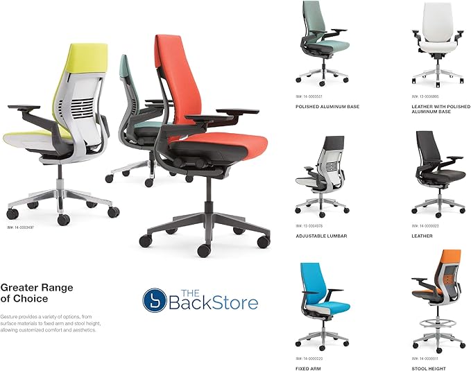Steelcase Gesture Office Desk Chair with Headrest in Elmosoft Genuine Scarlet Red L 135 Leather Plus Lumbar Support Platinum Metallic Frame with Seagull Seat/Back Merle Arms (Light/Light)