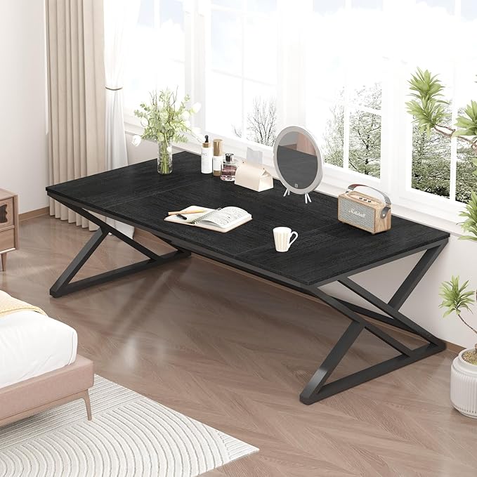 HSH 70.8" Black Computer Desk, Large Modern Workstation Home Office Desk, Long Industrial Study Gaming Work Writing Desk for 2 Person, Farmhouse Double Wood Executive Pc Table with Storage in Bedroom
